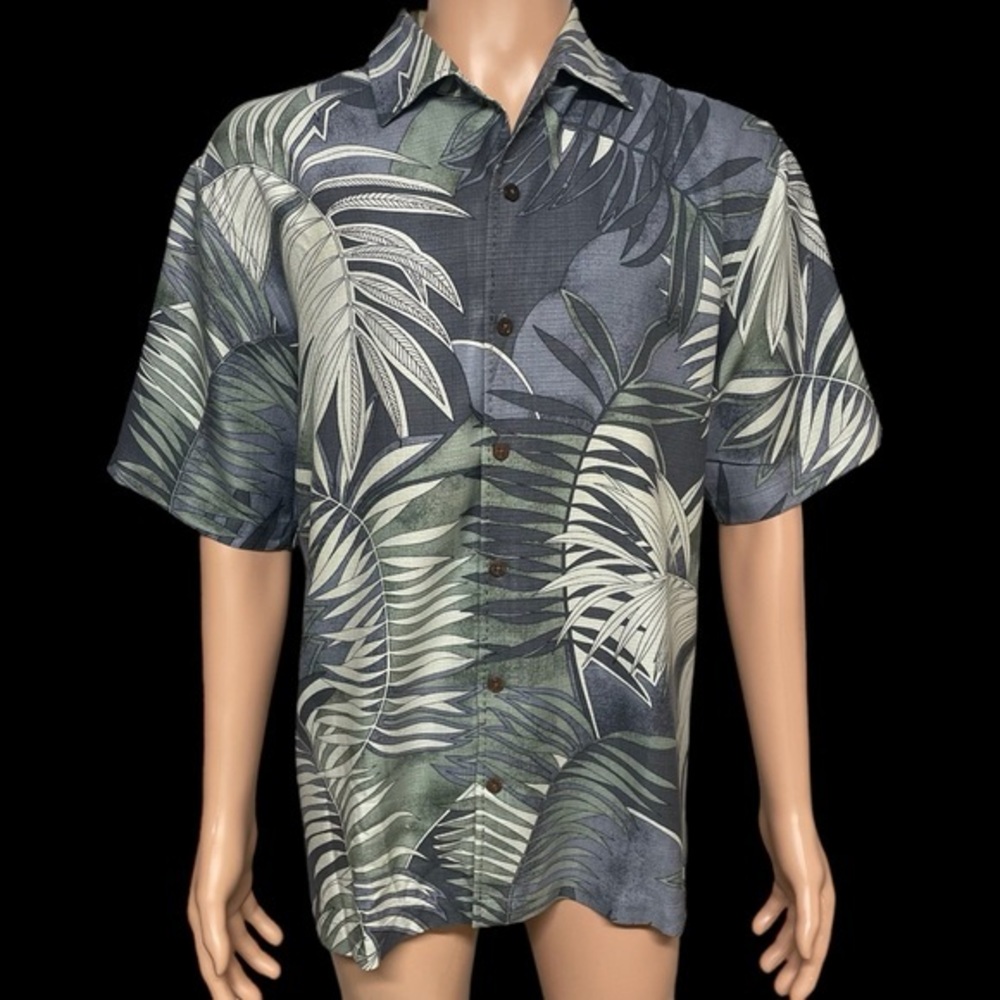 Tommy Bahama Men’s L Leaf Pattern Silk Button Up Camp Shirt in EUC